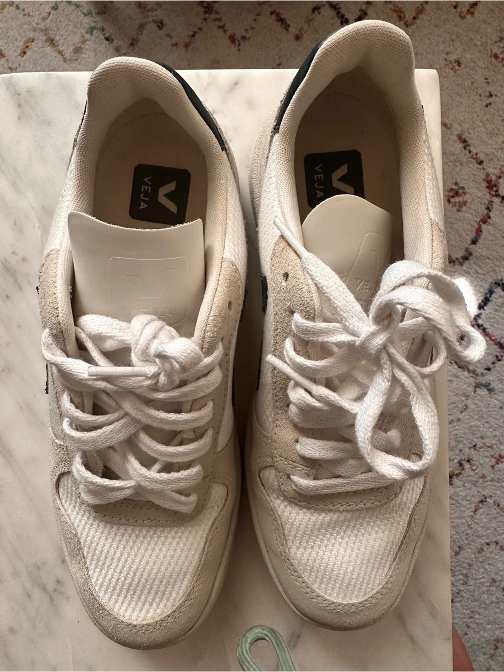 Veja V-10 Beige and Black Athletic Sneakers